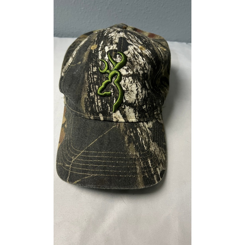 Browning Camo Baseball Cap Green Embroidered Buckmark Logo Adjustable Hat OSFA